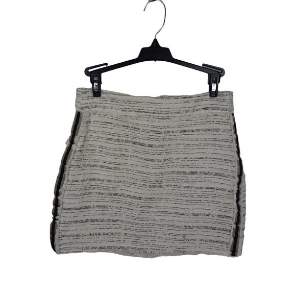 ZARA Basic Women's Tweed Mini Skirt Frayed With Stripe Detail Ecru Textured S - Picture 4 of 12